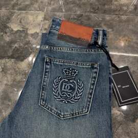欧洲站DG凹凸压花重工牛仔裤男 复古做旧水洗磨白直筒牛仔男DG625