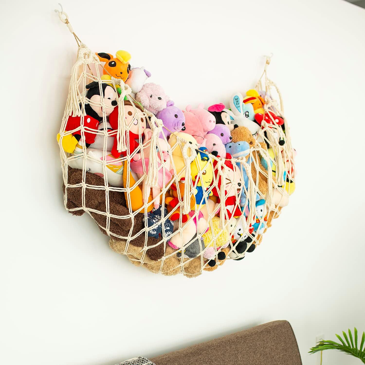 人形玩具収納ネットポケット綿紐吊り下げ人形ぬいぐるみ布人形壁織り収納ネットハンモックネットポケット
