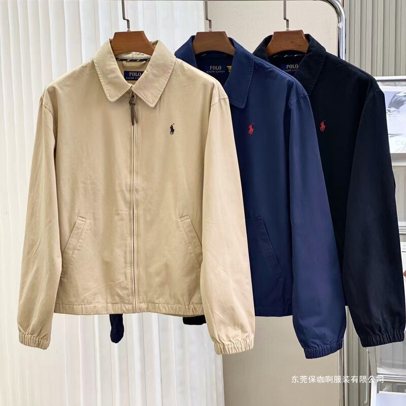 Cross-Border Original Order with All Tags Intact, Can Be Scanned, Ralph Lauren Old Money Style, Zip-Up Casual Jacket for Men, Black Cotton