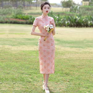 Composite bud silk cheongsamChinese Dresses Cheongsam for women pink sweet single daily improvement of cultivate one morality show party dress