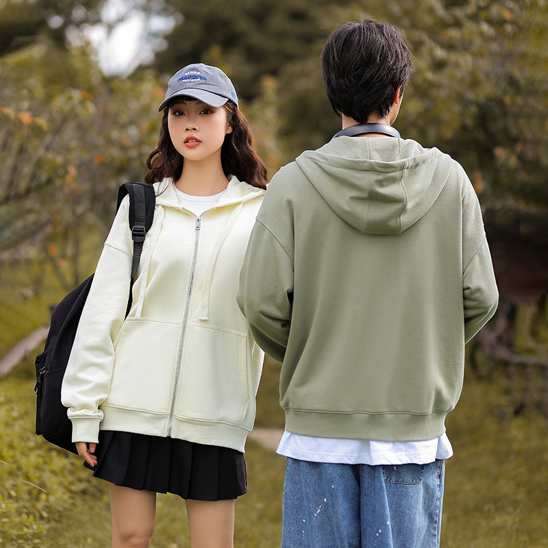 New 380g Large Terry Fabric Trendy Brand Drop Shoulder Zip-Up Sweatshirt for Men, Casual Loose Cardigan Top Jacket with Custom Print
