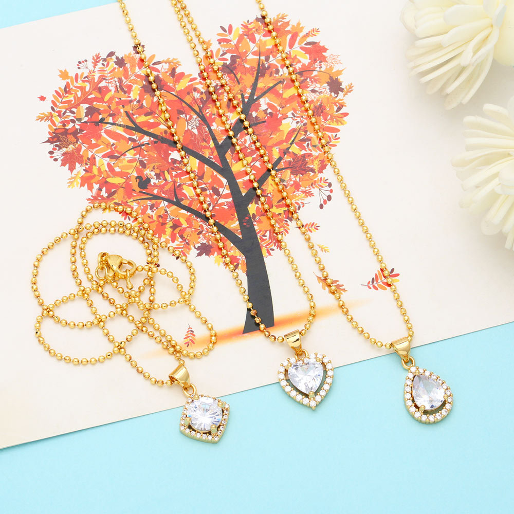 Fashion Water Droplets Heart Shape Copper Plating Inlay Zircon Pendant Necklace 1 Piece