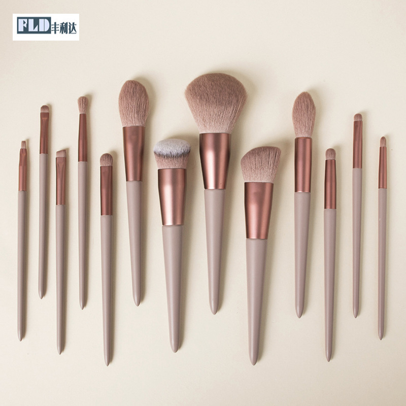 Brochas de maquillaje Fenglida al por mayor, 13 piezas, mango de madera verde claro y rosa, brocha para polvos, brocha para sombra de ojos, brocha de belleza, set de herramientas de maquillaje