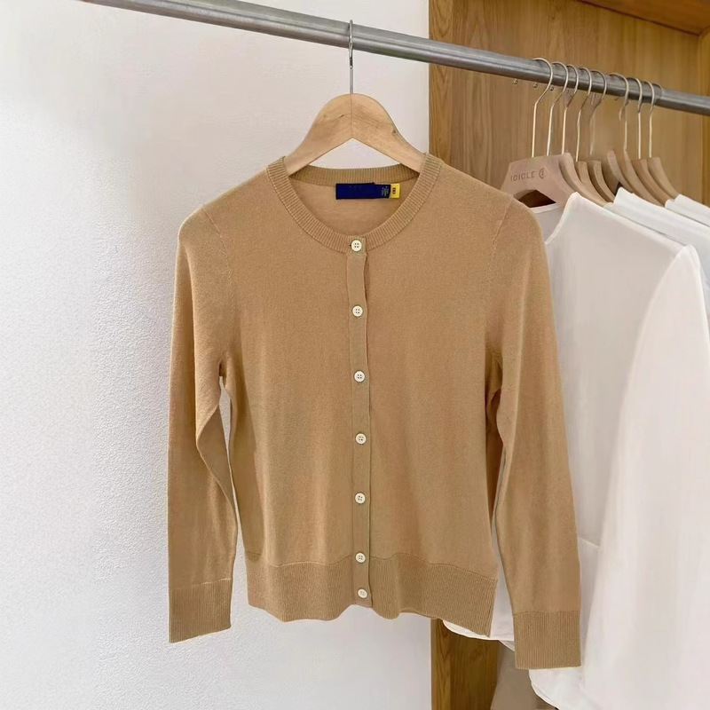 25 Autumn and Winter Classic Pony Embroidered Pure Color Soft Cashmere Round Neck Knitted Cardigan Jacket Versatile Elegant Sweater for Women