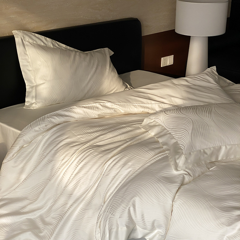 Parure de lit en microfibre, luxueuse et haut de gamme, en coton à fibres longues 100s, ensemble quatre pièces, 100 % coton, housse de couette jacquard simple, drap-housse_voghion.com