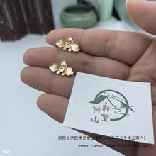 绵望河山仿点翠铜镀金耳钉竹叶小花耳环diy电镀保色底胎材料