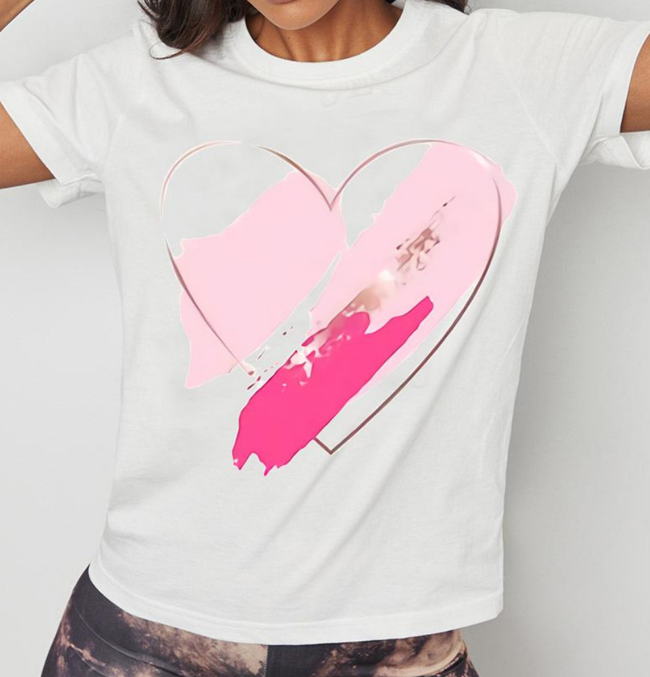 Spring/Summer loosewith heart-shaped print and short sleeves T-shirt  NSATE61305