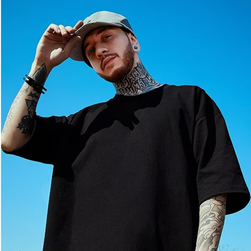 European and American Street Fashion Brand Short-sleeved Men's Ins Hong Kong Style Simple Solid Color Loose plus size Men's Fat Men's Fashionable Half-sleeved T-shirt