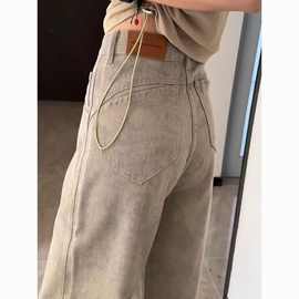 高腰设计阔腿牛仔裤女夏韩版薄款2025新款美式扎染印花直筒拖地裤