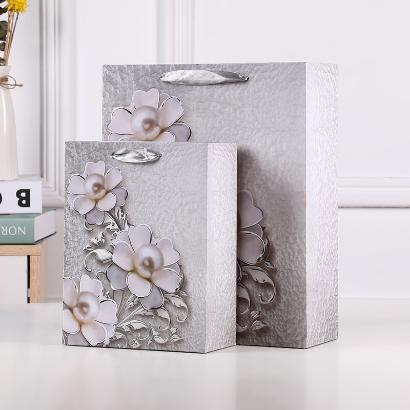 小清新花卉uv印刷礼品袋小众高级感生日节日纸袋大容量可手提纸袋