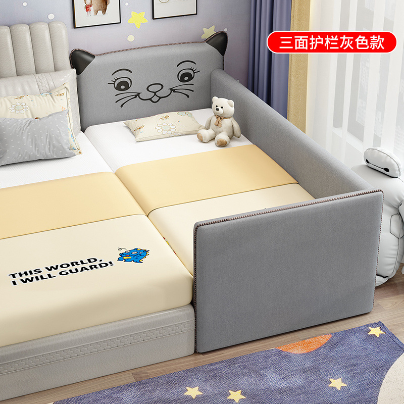 Cama ampliada para niños cama de empalme cama grande cama ampliada para bebés cama de empalme con barandilla de madera maciza cama de lado de la cama única cama cama para niños