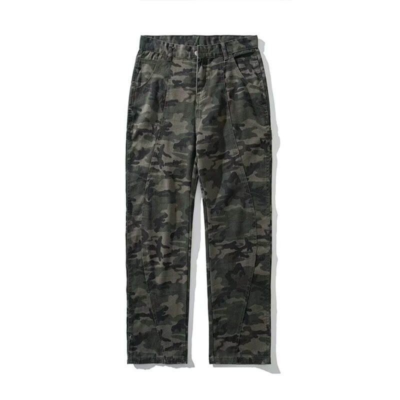 2024 jeans de camuflaje de peso pesado americano para hombres y mujeres, monos rectos de primavera, pantalones casuales de trapeador de piernas anchas, marea