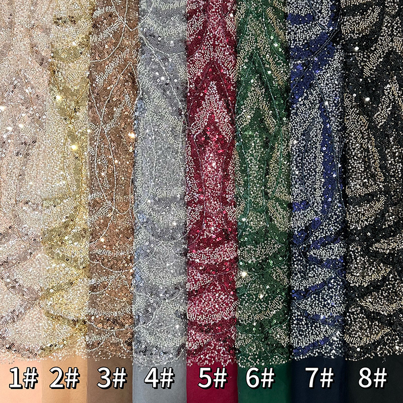 Inventario sequinilla bordado tubo de cuentas tela de bordado sequinilla tejido de bordado tubo de cuentas vestido de boda sequinilla tela