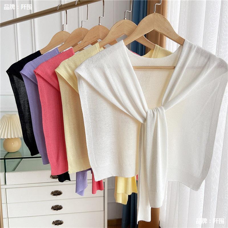 纯色护颈椎打结女夏季薄款韩版百搭外搭冰丝披肩针织空调房小坎