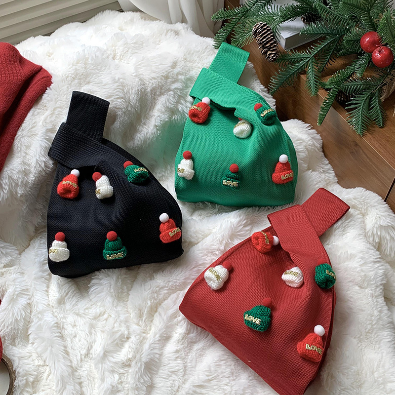 Bolsa de mochila para mujeres versátil 2025 nuevo bolso de regalo de navidad sombrero tridimensional nicho bolso de hombro de punto