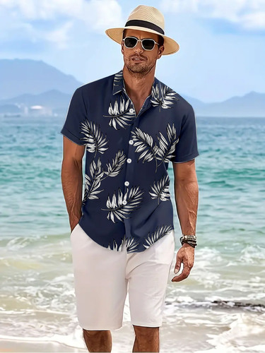 Beach Short Sleeve Southeast Asian Flower Shirts for Men, Quick-Drying Ice Silk Beach Vacation Sanya Style Clothing, Hawaiian Shirts for Men