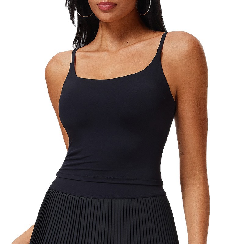 Sexy correa de hombro delgada ropa interior deportiva de mujeres chaleco de yoga antichoque taza fija en forma de U espalda abierta entrenamiento largo sujetador