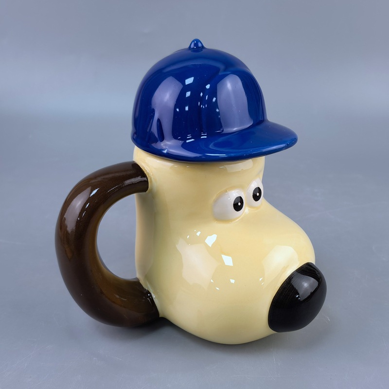 Taza de animales estereoscópicos, taza de cerámica para perros, taza de leche, taza de avena, taza de café de dibujos animados, taza de agua con tapa