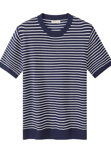 Summer Men's High-End Casual Striped Crew Neck Knit T-Shirt with Antibacterial Wrinkle-Resistant Slim Fit Green Short Sleeve Trendy