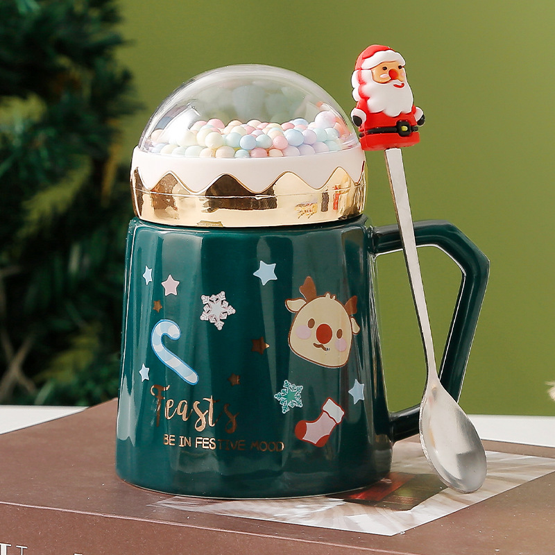 クリスマスプレゼント陶磁器カップクリスマスカップクリスマスマグカップ蓋付きクリエイティブカップイベントギフトカップギフトボックス|undefined