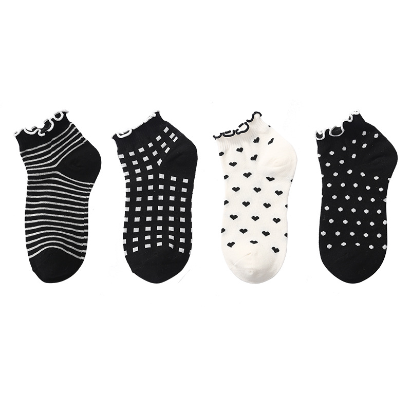 Female Korean Striped Checkered Love Polka Dot Short Tube socks