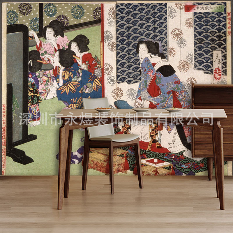 Japan Ukiyo-e Decorative painting solar system style theme hotel wallpaper Customize Japanese Restaurant decorate 3D mural