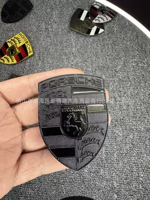 Car logo Hood Emblem 911 Cayenne - porsche-hood-with-bright-black-logo-clip-on-style