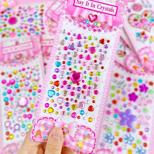 Sticker Children Diamond Gem Acrylic Crystal Sticker Toy Princess 3D Cartoon Cute Decal Art Wholesale