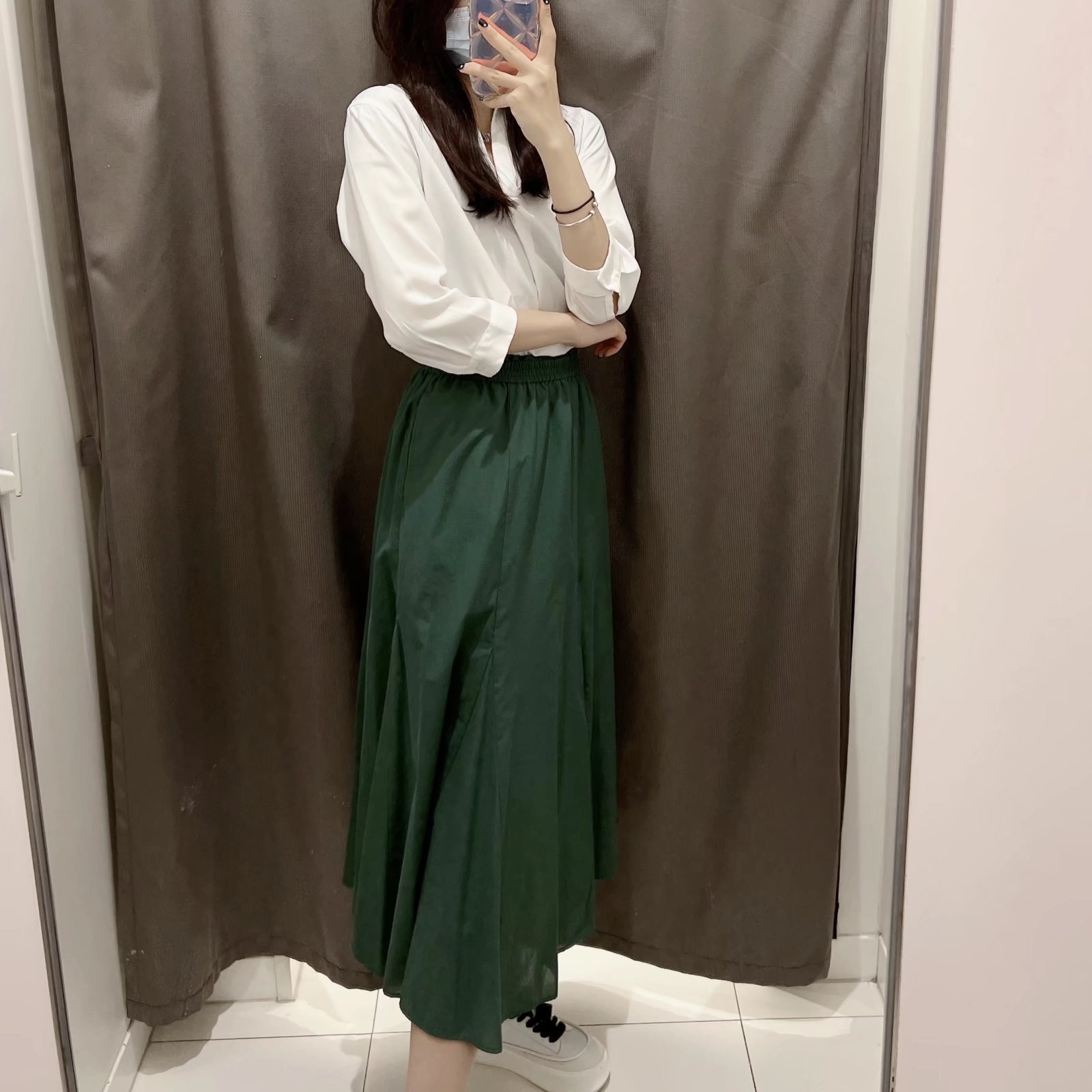 solid color high waist large skirt A-line long skirt  NSAM136049