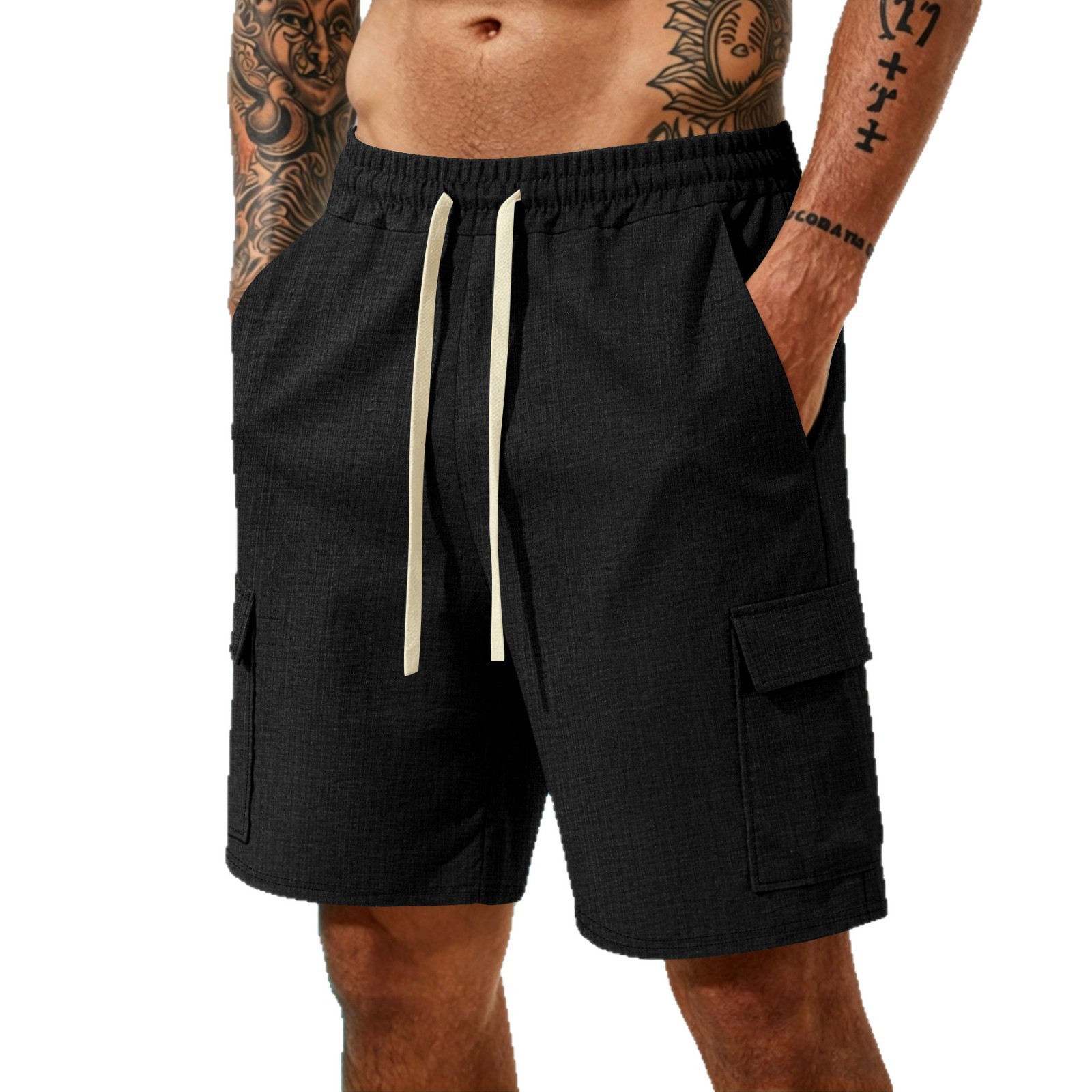 Men's Clothing Men's Retro Multi Pocket Cargo Shorts Casual Loose Fit Drawstring Sports Shorts For Formal & Casual_viptrois.com