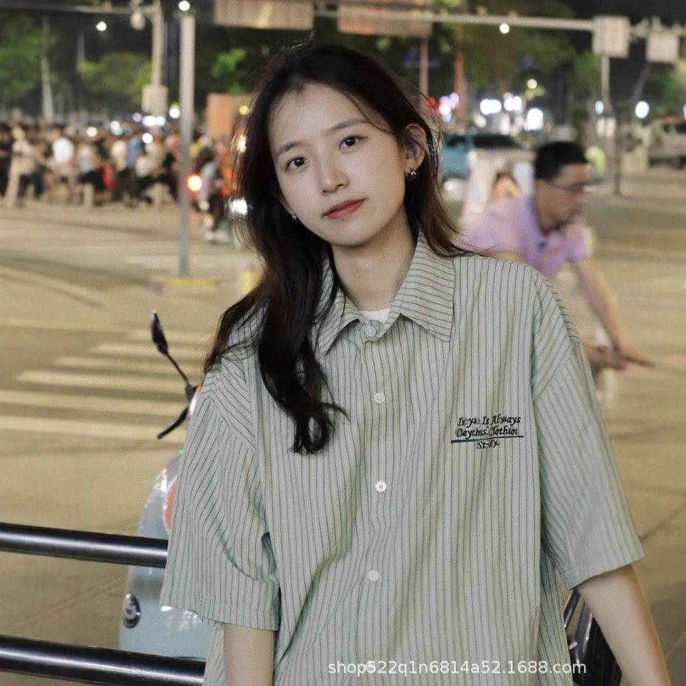 Летний новый школьный стиль вышивка в полоску с короткими рукавами рубашка женский ретро дизайн чувство свободного повседневного кардиган рубашка прилив