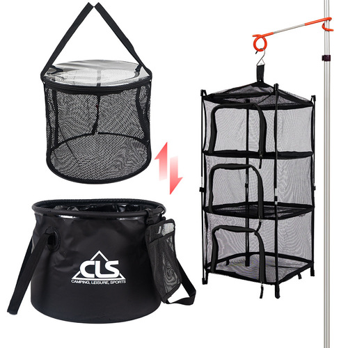 Upgraded outdoor portable folding bucket drain basket camping barbecue vegetable washing dish bucket telescopic fishing bucket fishing gear bag