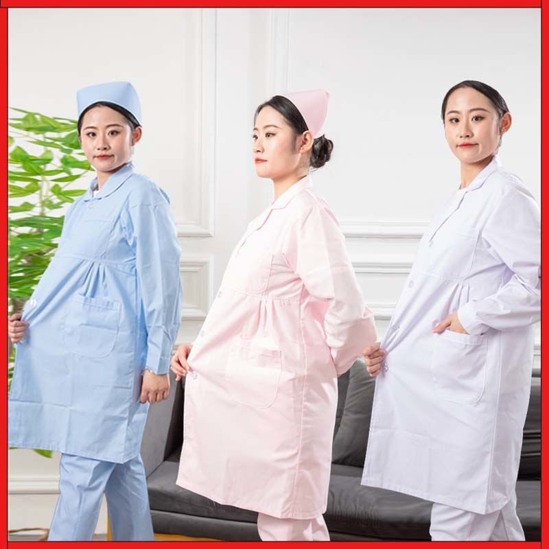 Spring and Summer Pregnancy Nurse Uniforms for Pregnant Women Long-Sleeved White Coats Doctor Maternity Wear Summer Short-Sleeved Summer Large Size Work Clothes