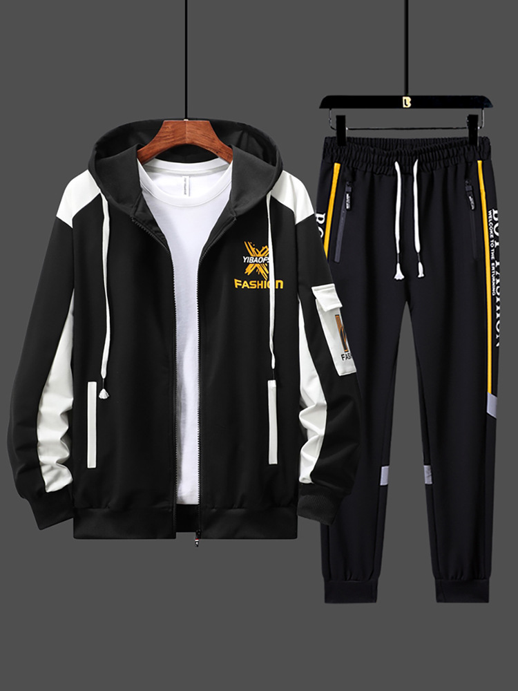 Conjunto de Dos Piezas de Sudadera y Cárdigan Juvenil para Hombre, Estilo Casual y Deportivo, Personalizable para Estudiantes de Secundaria