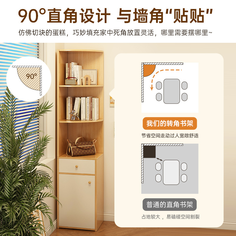 Wall-mounted corner cabinet for living room storage, simple corner triangular shelf with cabinet door, starts from one piece