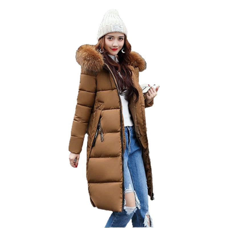 2025 nuevo otoño e invierno abrigo de algodón delgado de estilo coreano para mujer de longitud media de moda cuello de piel grande abrigo de algodón grueso para mujer