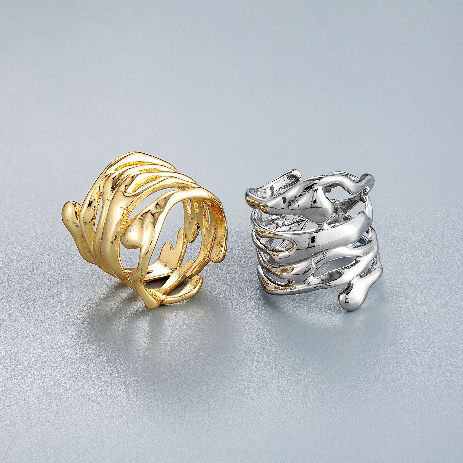 European Alloy Geometric Irregular Wave Ring Adjustable Band_voghion.com