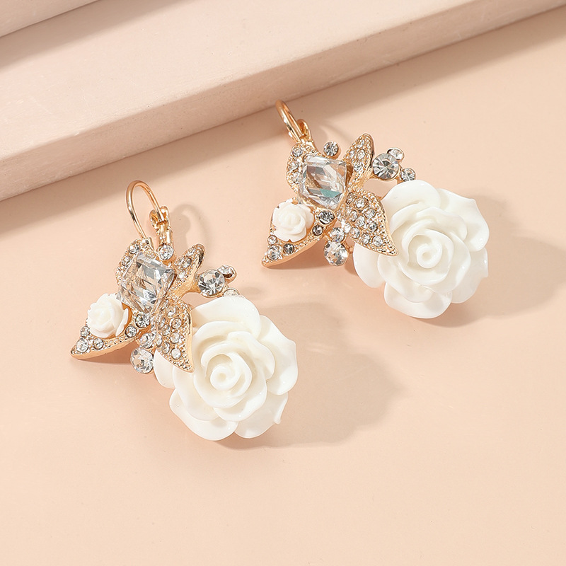 Creative Butterfly Diamond Flower Rose Pendant Earrings display picture 4