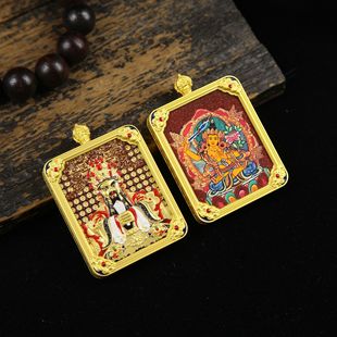 Hand-Painted Gold-Painted Mineral Sand Thangka Eight Patron Saints' Birth Buddha Stereo Wuye Necklace Pendant Buddha Amulet Gold-Swallowing Beast Shell