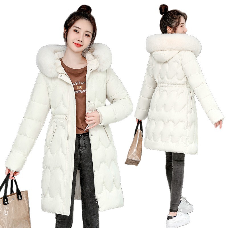 Comercio exterior 2025 nuevo algodón de invierno para mujeres largo delgado con capuzas cuello de lana de gran tamaño chaqueta de algodón chaqueta de mujer