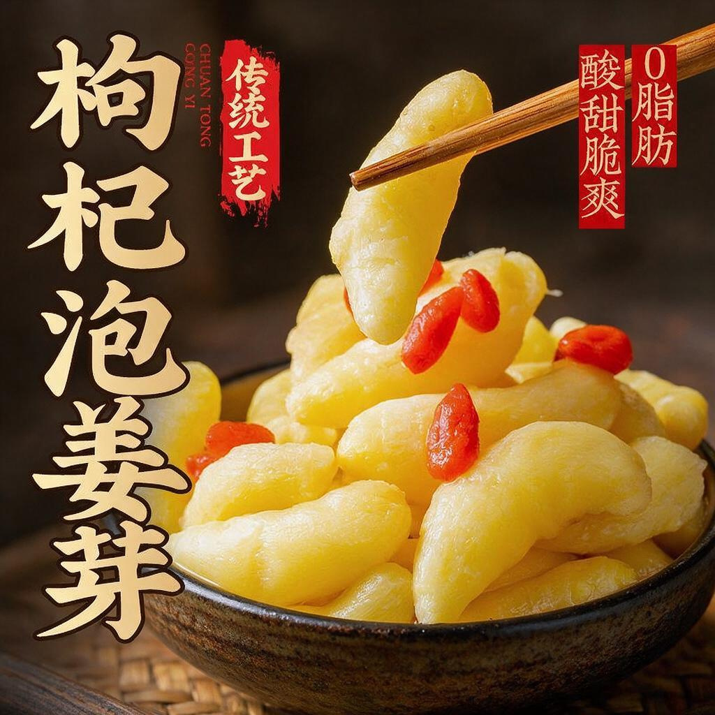Goji Berries Soaked in Ginger Sprouts, Goji Berry and Young Ginger Sprouts Pickled in Sauce, Traditional Pickled Vegetables, Crispy and Refreshing, Perfect as a Side Dish, Pickled Vegetables with Ginger