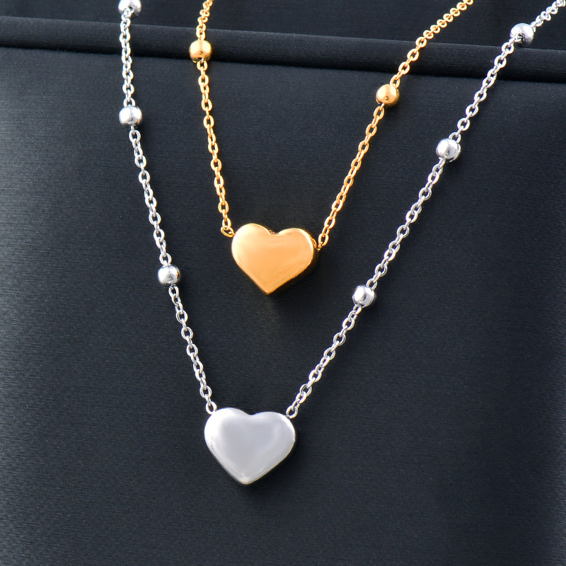 Daily Occasion Titanium Steel Material Fashion Heart Shape Titanium Steel Gold Plated Earrings Necklace