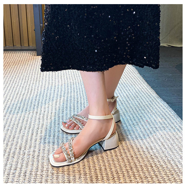 Sandal nữ gót thô 5 cm hở mũi đính đá kiểu Pháp — Màu bạc, Màu mơ, Màu đen chi tiết 29