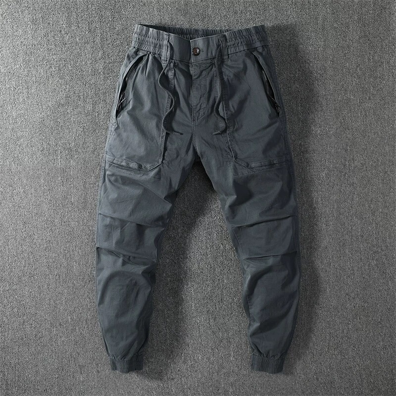 Aliexpress Men's Thin Work Pants, High-End Retro Slim Fit, Cuffed, Multi-Pocket, Cross-Border Long Pants, Tapered Sports Jogging Pants