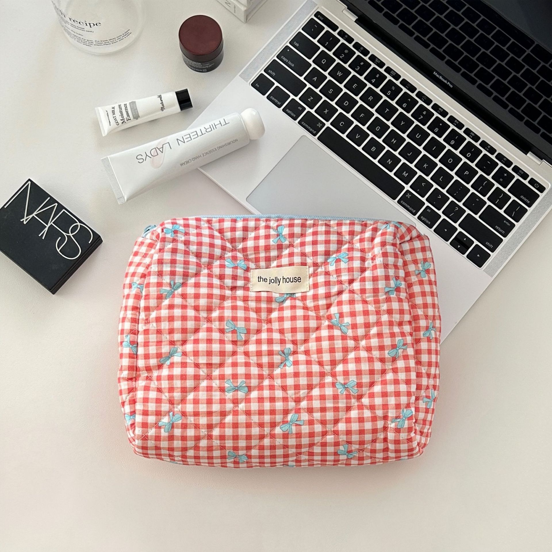 Elegant Streetwear Plaid Canvas Square Makeup Bags display picture 11