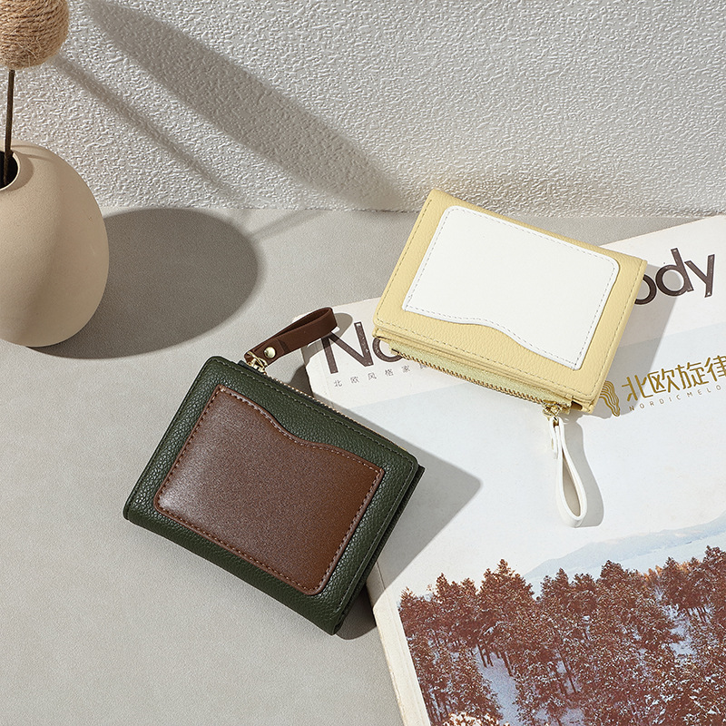 Haitao nueva billetera para mujer, elegante y simple, monedero corto para estudiantes, dos tarjetas de descuento, billetera para mujer al por mayor