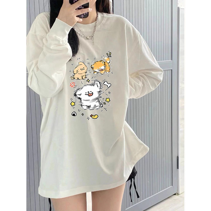 Camiseta blanca simple americana para mujeres nueva primavera y otoño nicho suelto camisa de manga larga de algodón con camisa de base