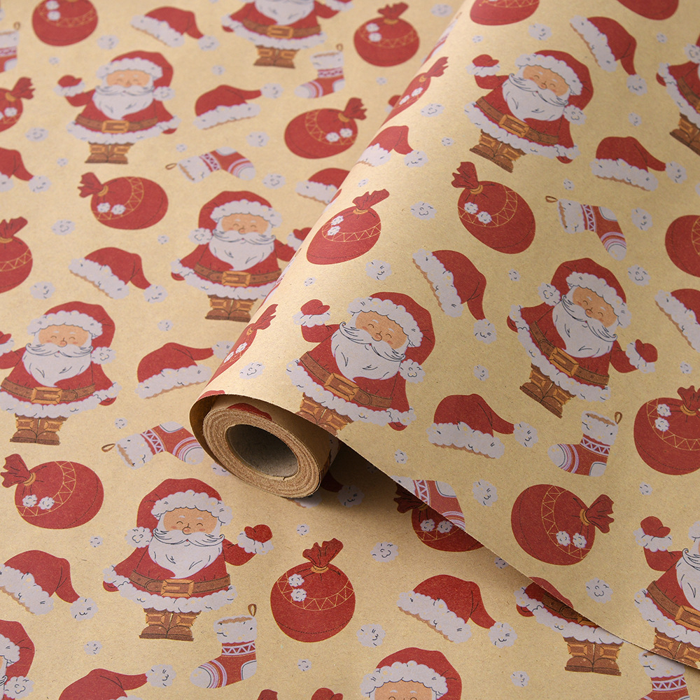 Venta caliente transfronteriza, rollo de gran tamaño, papel de regalo de Navidad, papel kraft retro, papel de regalo de Navidad, papel de regalo