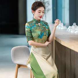 夏季改良旗袍女新中式舞台走秀演出服中老年舞蹈服复古连衣裙