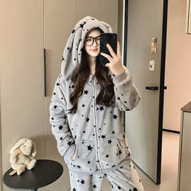 # 秋冬新款法兰绒睡衣女甜美时尚家居服套装春季